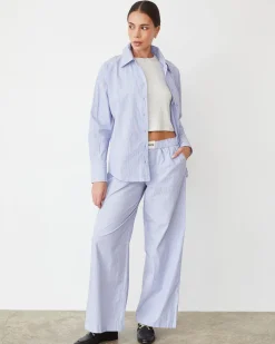MONROW Stripe Poplin Oversized Shirt BLUEMAROONSTRIPE Store